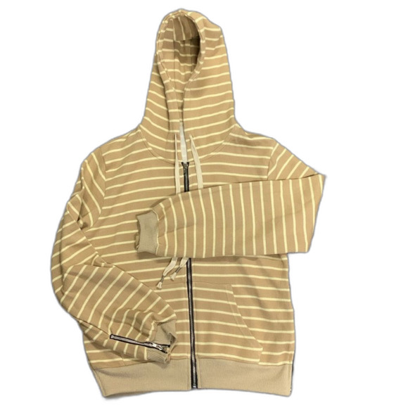 POL Tan Cream Striped Full Zip Front Long Sleeve Drawstring Hoodie Size S - Picture 1 of 13